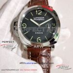 Perfect Replica Panerai Luminor 1950 Left-handed 8 Days Titanio 47MM Watch - PAM00368 316L Steel Case Black Dial Brown Leather Band